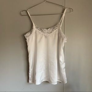 Lace trim satin cami tank top
